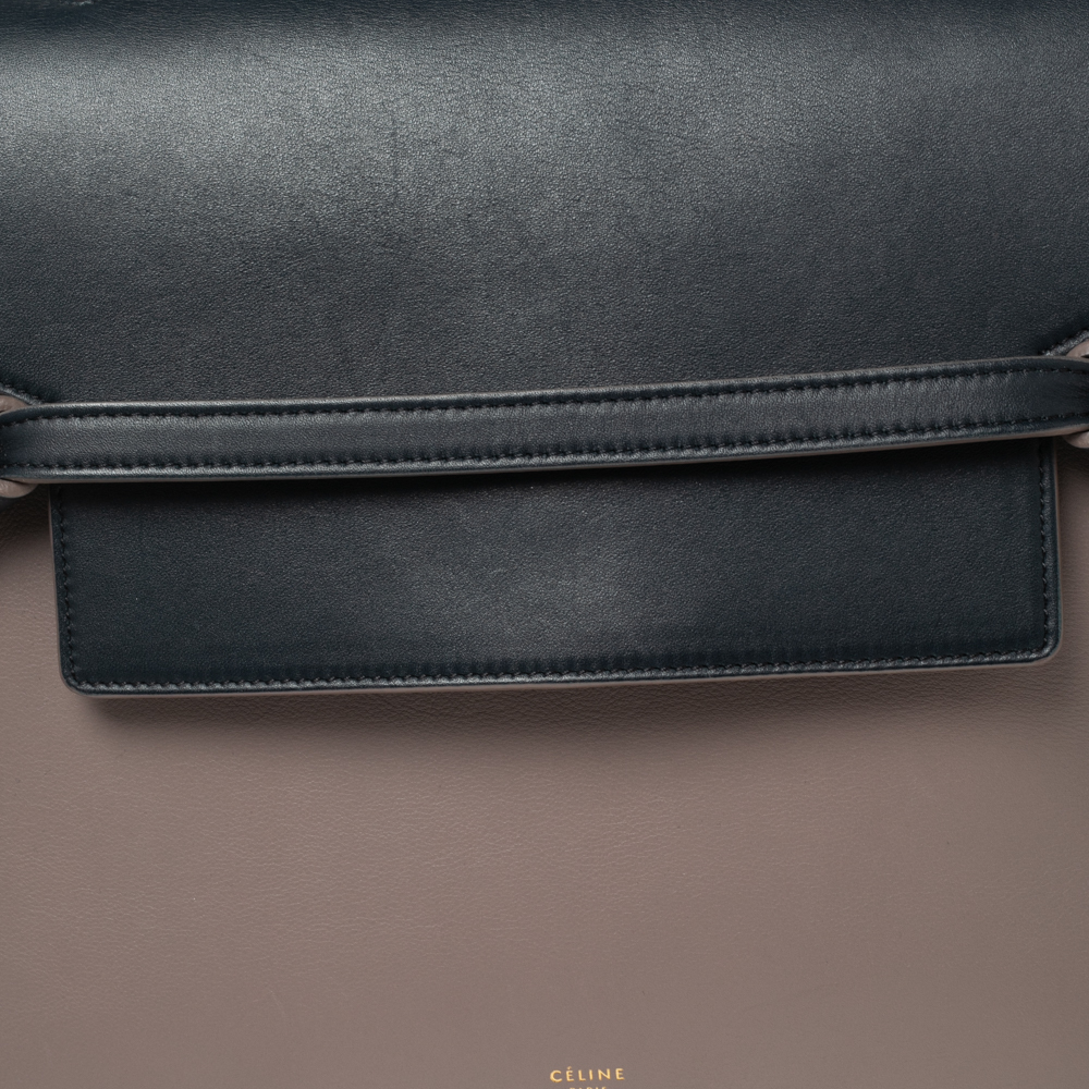 CELINE Beige/Navy Blue Leather Mini Belt Top Handle Bag - Picture 5 of 9
